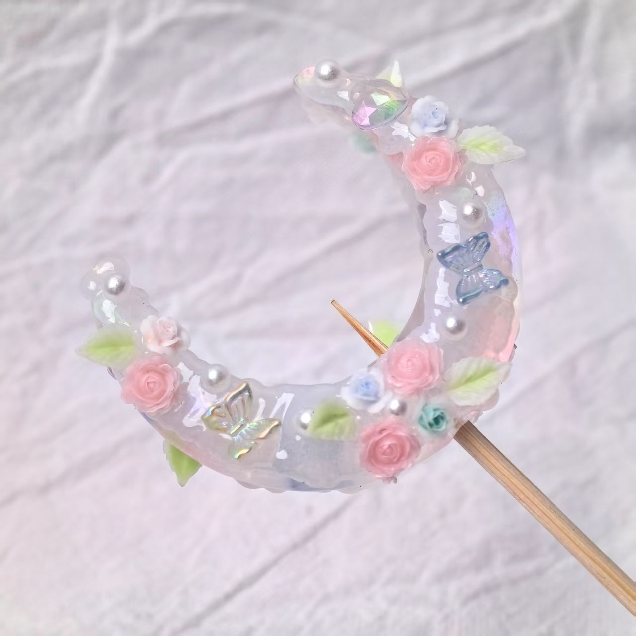 Fancy Luminous Moon Handmade Painted Rose Flower Beads