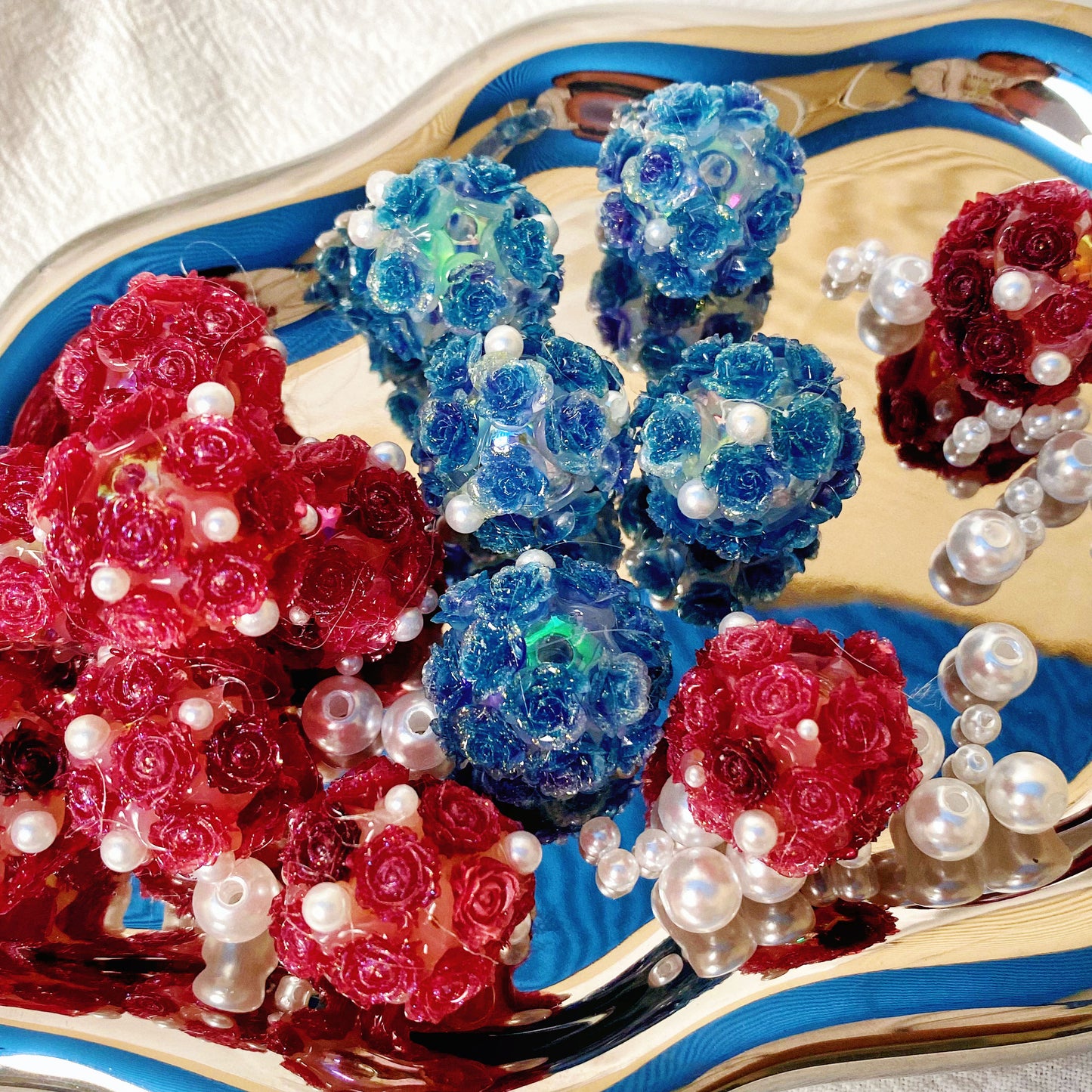 Fancy Hand Painted Rose Ball Flower Beads