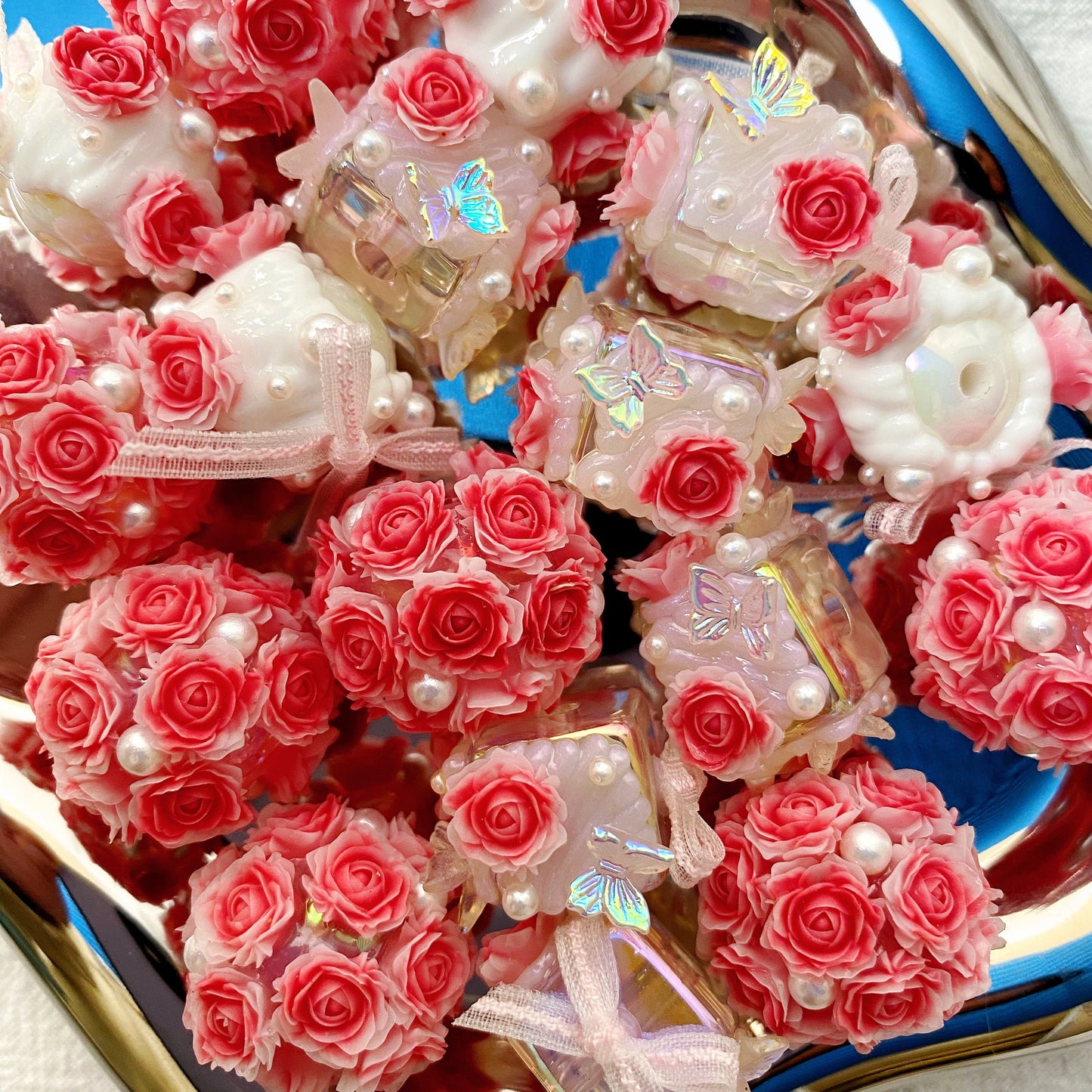 Fancy Hand Painted Rose Ball Flower Beads