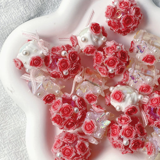 Fancy Hand Painted Rose Ball Flower Beads