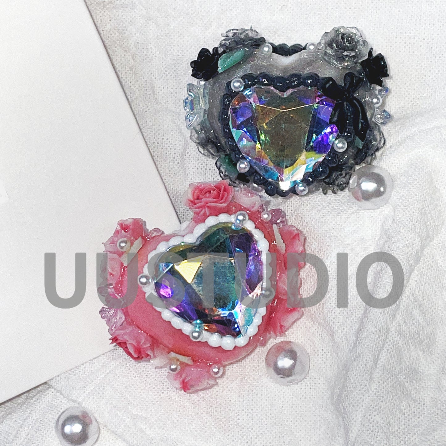 Fancy Heart Diamond handmade painted beads