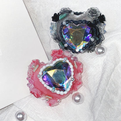 Fancy Heart Diamond handmade painted beads