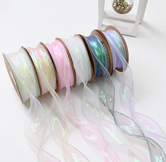 Wavy Iridescent Gauze With Fishtail Gauze Ribbon