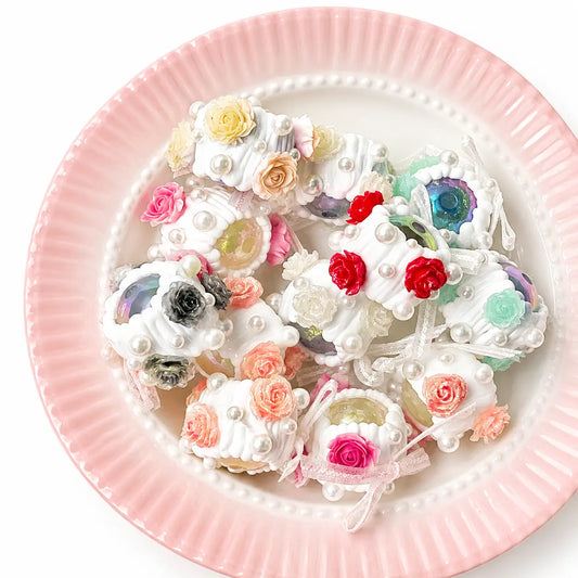 Fancy Hand Painted Rose&bow Flower Beads